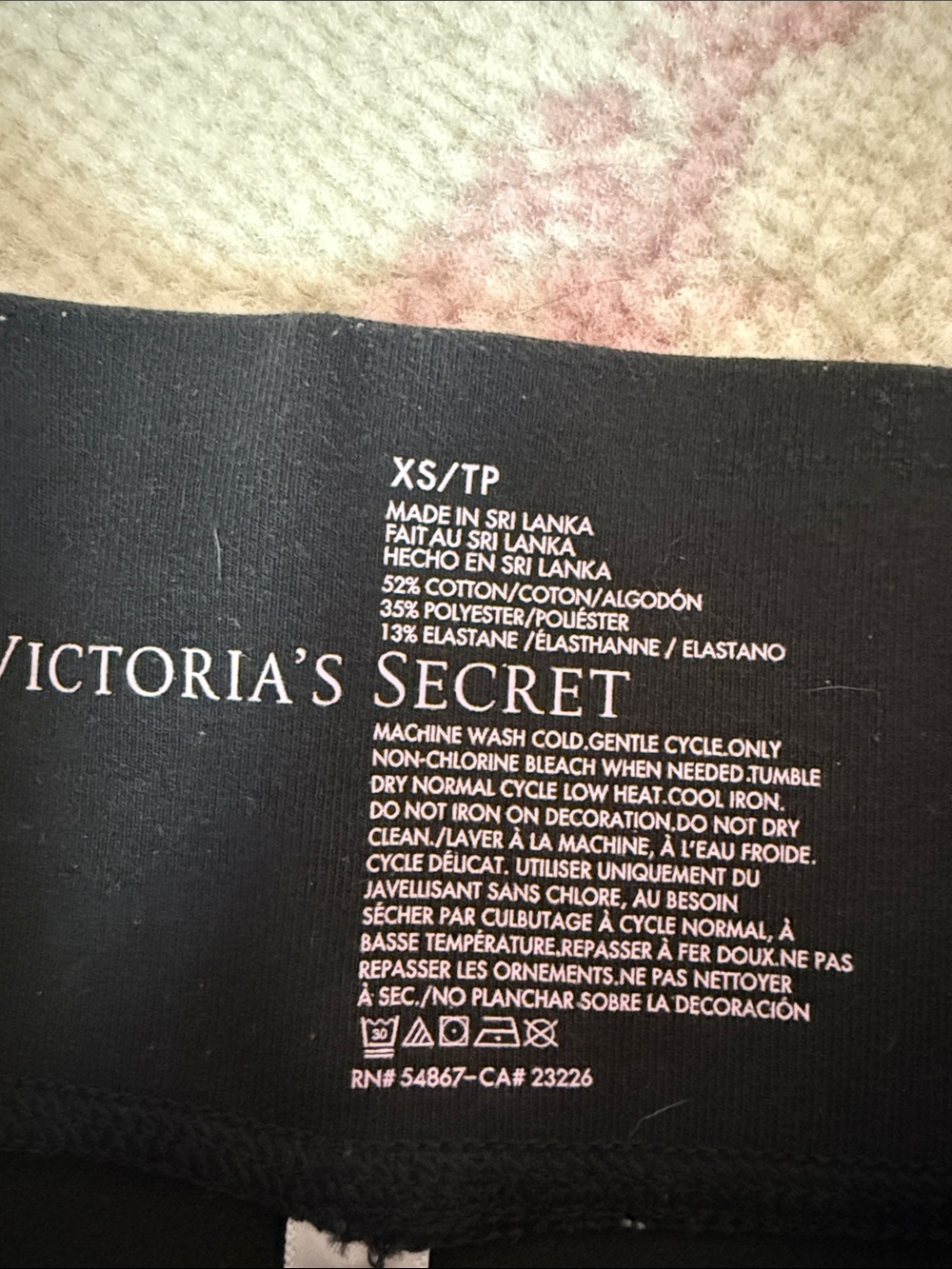 Victoria's Secret Black Capri Leggings with Gray Tie-Dye Print Cuffs - Picture 2 of 4